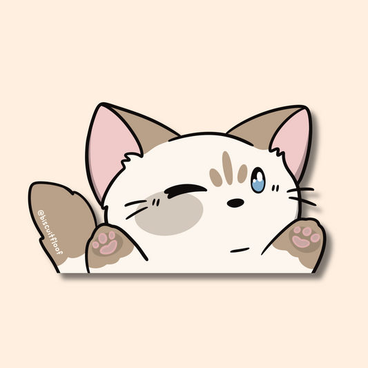 Cream Cat Peeker Sticker